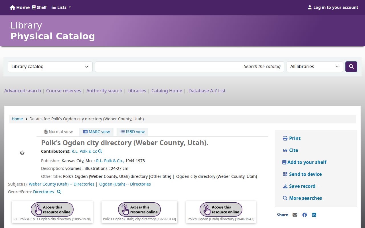 North Ogden city directory digitized historical directory page
